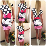 Mouse Dress Women Fashion Print O-Neck Sleeveless Summer Mini Dresses Bodycon Slim Casual Pencil Vestidos