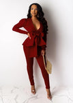 Women's Set Tracksuit Plus Size Ruffles Bow Blazers Pants Suit