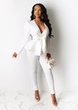 Women's Set Tracksuit Plus Size Ruffles Bow Blazers Pants Suit