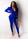 Women's Set Tracksuit Plus Size Ruffles Bow Blazers Pants Suit