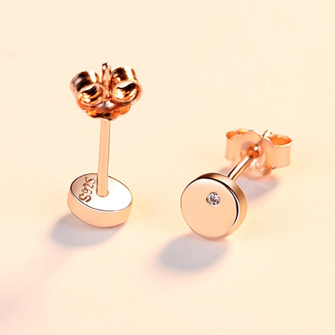 Round Stud Earrings Gold Color Real 925 Sterling Silver Jewelry
