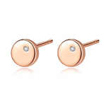 Round Stud Earrings Gold Color Real 925 Sterling Silver Jewelry