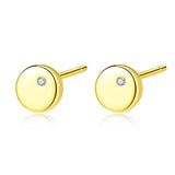 Round Stud Earrings Gold Color Real 925 Sterling Silver Jewelry