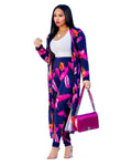 Women Cardigan Long Trench Tops And Bodycon Pant Suit