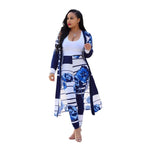 Women Cardigan Long Trench Tops And Bodycon Pant Suit