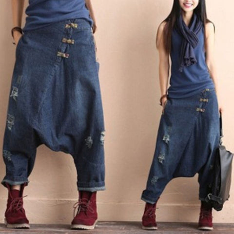 Women's Casual Harem Jeans Denim Casual Pants Cotton Trousers Baggy