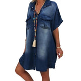 Denim Dress/Lapel Split  Long Maxi Jeans Dress