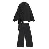 Wide Leg Pants Ruffles Big Size Two Piece Suit