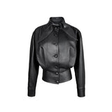 European station leather sheepskin shirt rabbit ears waist thin shirt