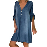 Denim Dress/Lapel Split  Long Maxi Jeans Dress