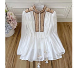 Cotton White Blouse/ High-End Beaded Embroidery Lantern Sleeve Blouses