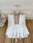 Cotton White Blouse/ High-End Beaded Embroidery Lantern Sleeve Blouses