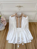 Cotton White Blouse/ High-End Beaded Embroidery Lantern Sleeve Blouses