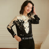 95% Silk Blouse/Casual Style Flower Printed Shirt