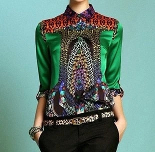 print silk shirt fashion women's long-sleeve Blouse